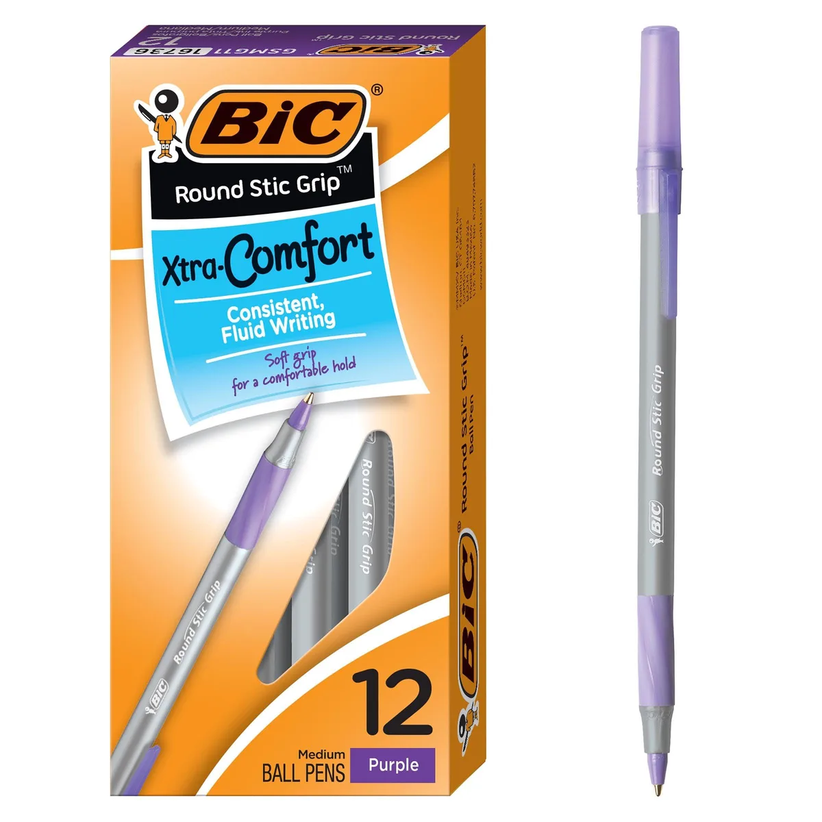 Pack of 12 purple ballpoint pens with soft grips