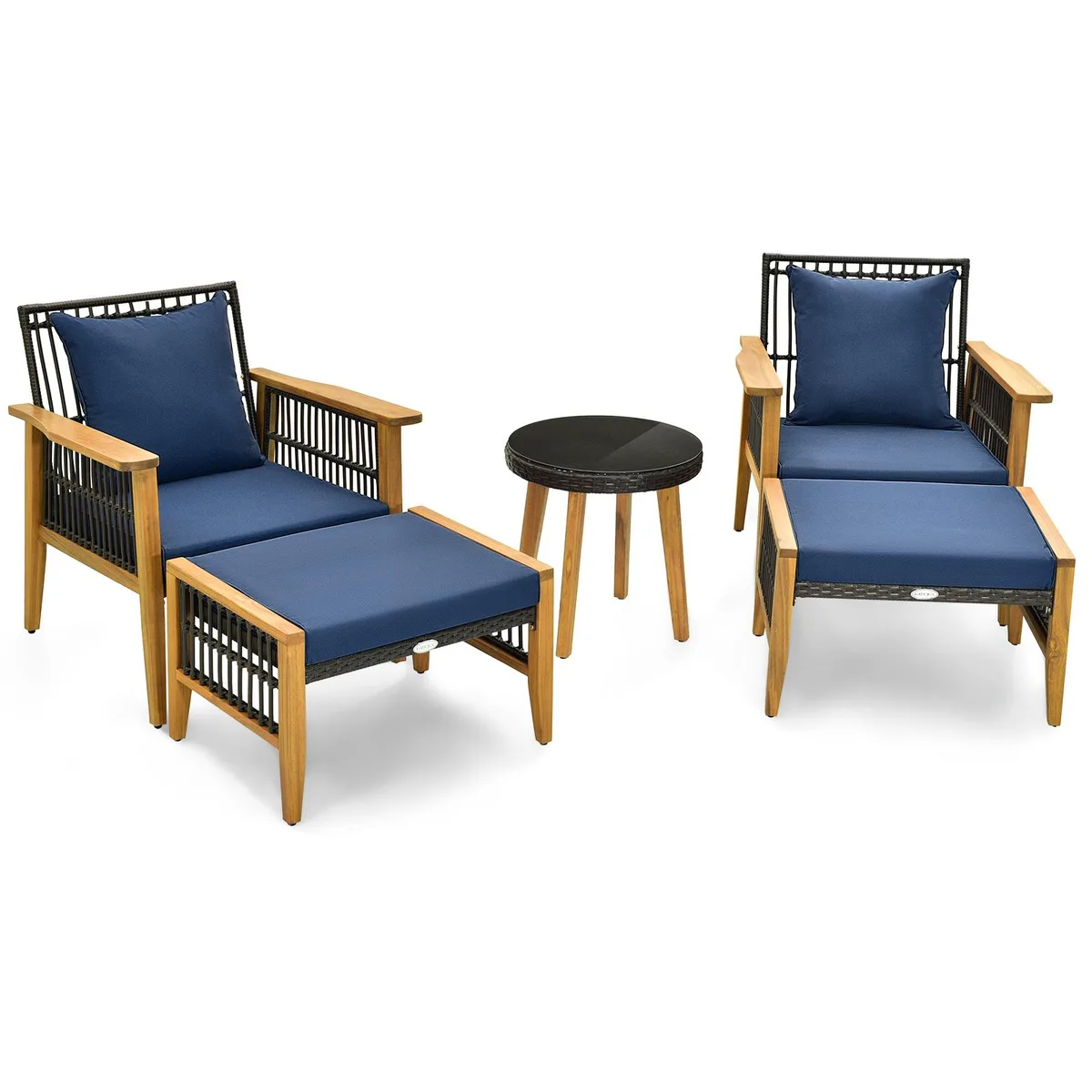 SlickBlue SlickBlue 5 Piece Patio Set Navy Mix Brown 2 Ottomans Coffee Table — product photo