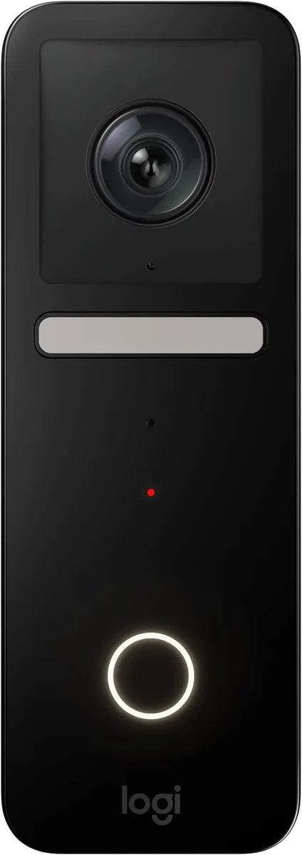 Graphite wired video doorbell with rectangular camera unit and chime kit components