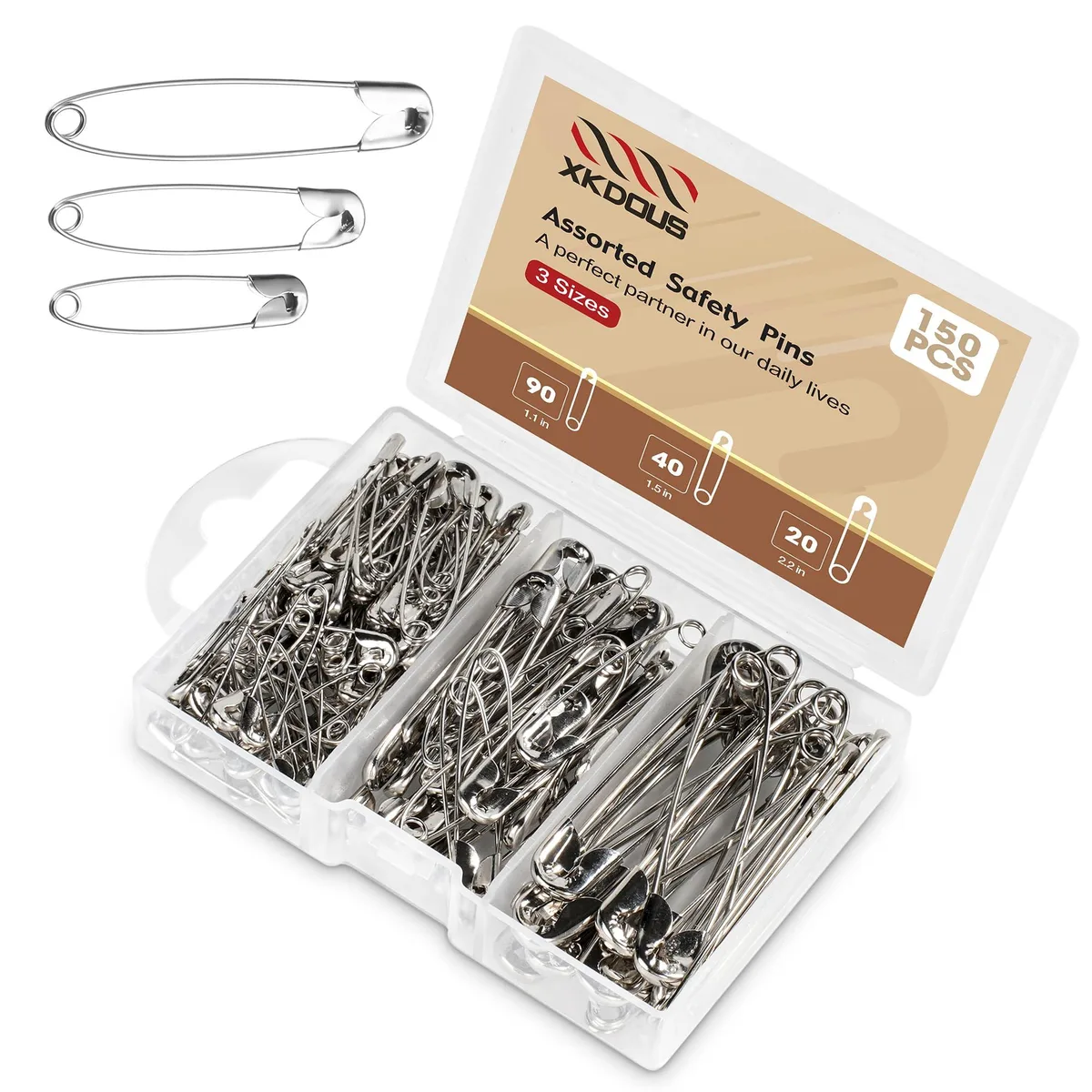  Avery 150 safety pins assorted 27mm 37mm 56mm — product photo