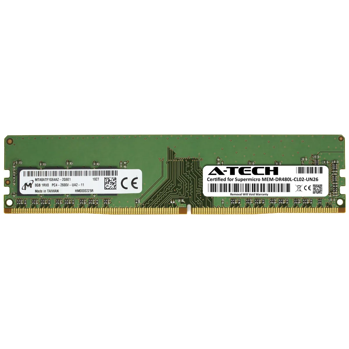 A-Tech A-Tech Supermicro Certified MEM-DR480L-CL02-UN26 8GB DDR4 2666MHz CL19 1Rx8 Non-ECC 288-Pin — product photo