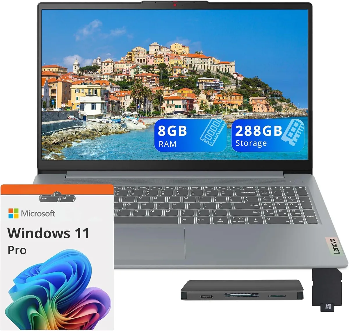 Lenovo Lenovo IdeaPad Slim 3i 15.6" FHD business laptop, Core i3-N305, 8GB LPDDR5, 288GB storage, Arctic Grey — product photo