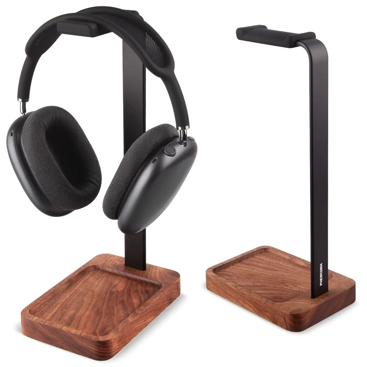  PHERKORM Walnut Wood &amp; Aluminum Headset Stand Black Walnut — product photo