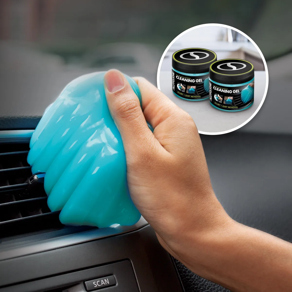 Two blue cleaning gel tubs side by side