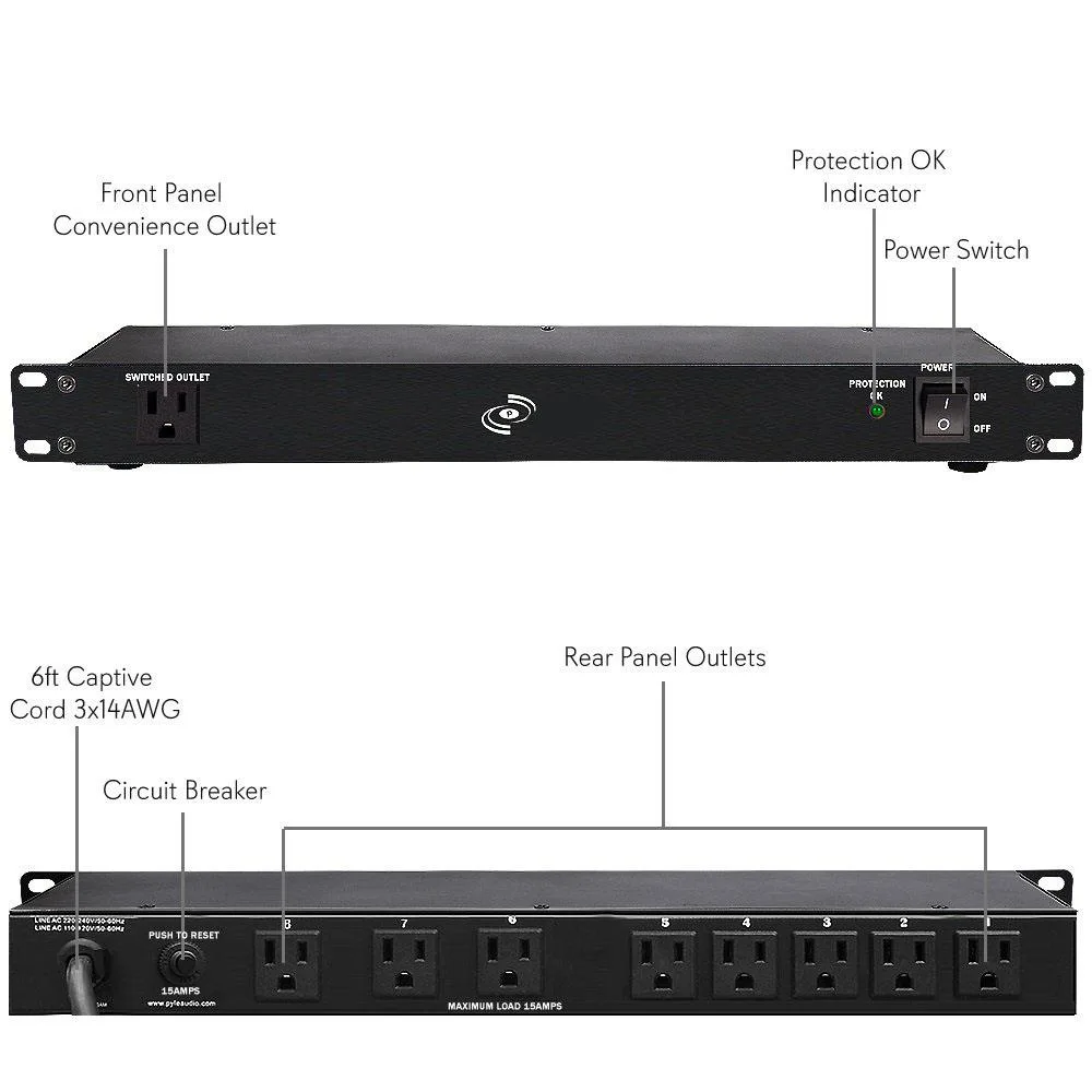 Melcan Melcan PCO850Power Power Strip 9 Outlet 15A 150J 1U Rack Mount — product photo
