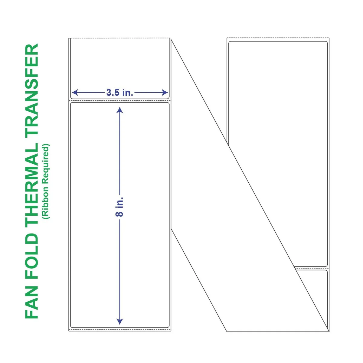 Carton of three white fan-fold label stacks, perforated sheets, matte paper finish