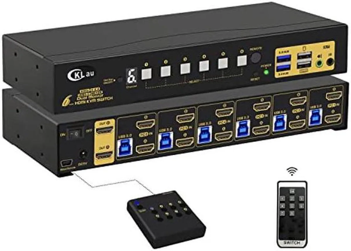 Vszerda Vszerda 6 Port Rack Mount HDMI KVM Switch Dual Monitor 4K60Hz USB 3.0 — product photo