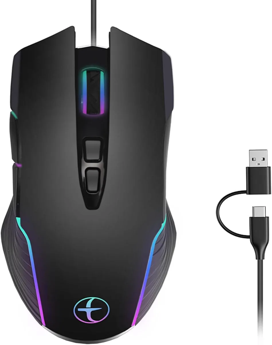 AUTYUE AUTYUE Dual USB-C/USB-A Wired Gaming Mouse 7200 DPI Jiggler — product photo