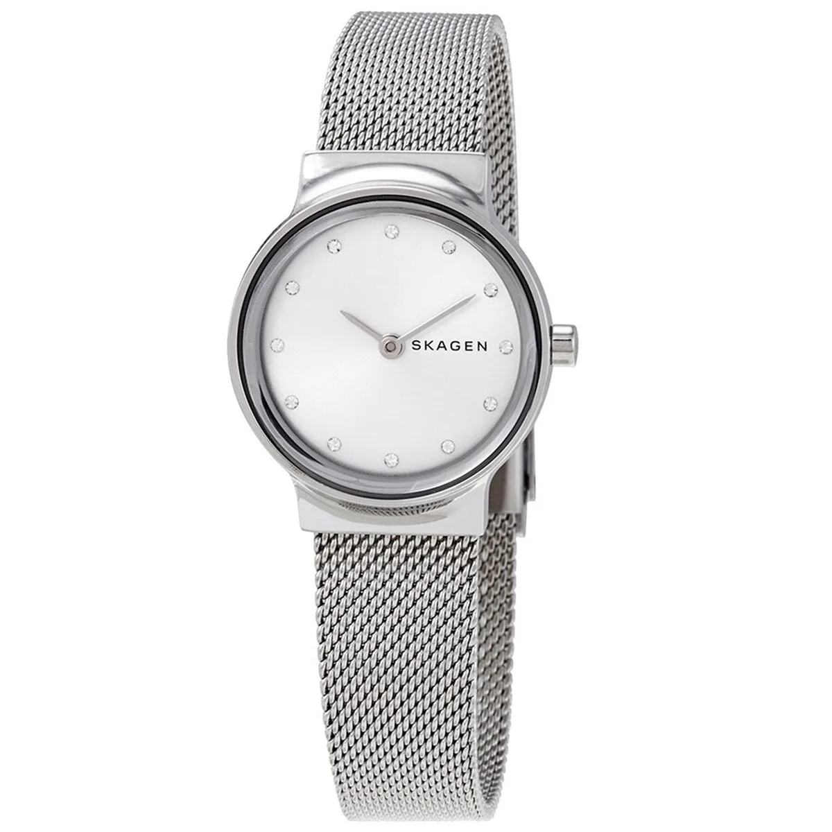 Skagen Freja white dial watch with green stainless steel bracelet