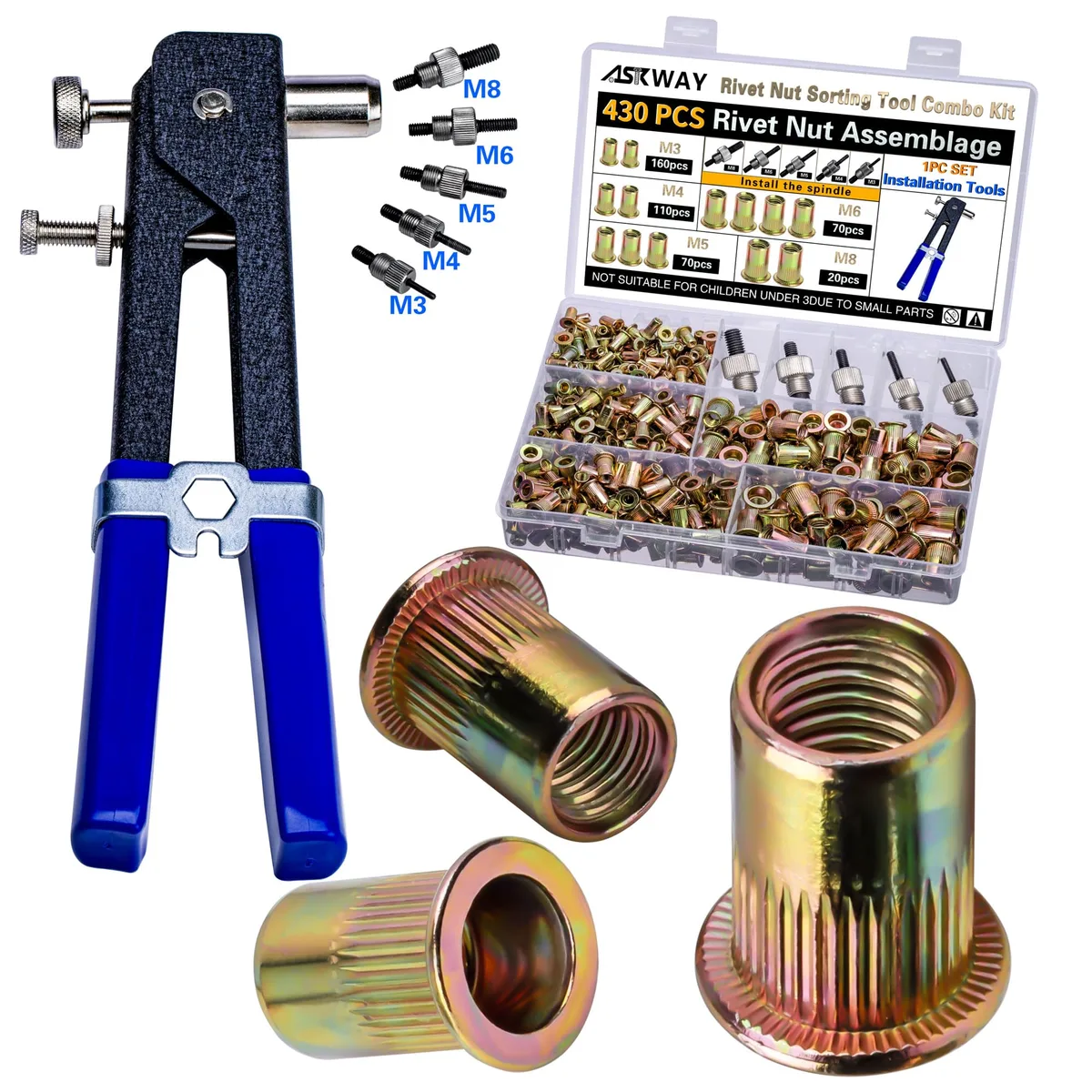 DeWalt Hand Rivet Nut Setter Kit 430pcs M3/M4/M5/M6/M8 — product photo