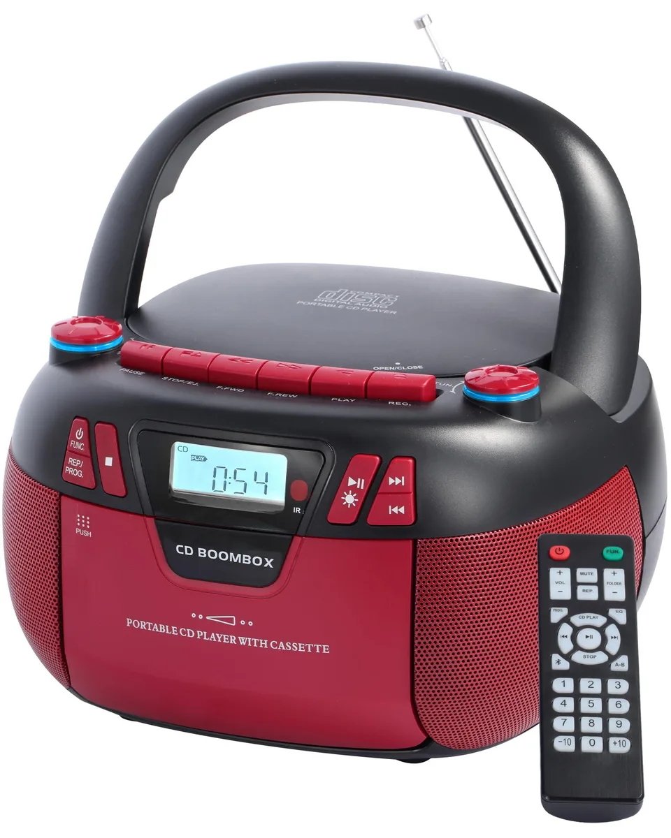 SFOOEOJ X2E Red Boombox Bluetooth 5.3 CD Cassette Radio — product photo