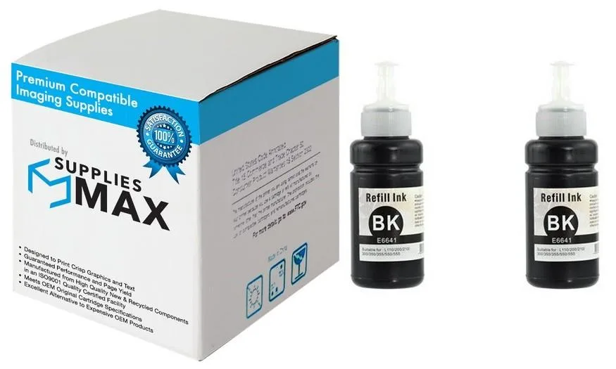 SuppliesMax SuppliesMax T664120-D2 Black Dye Ink Bottle 2/PK 70ML 4000 Pages — product photo
