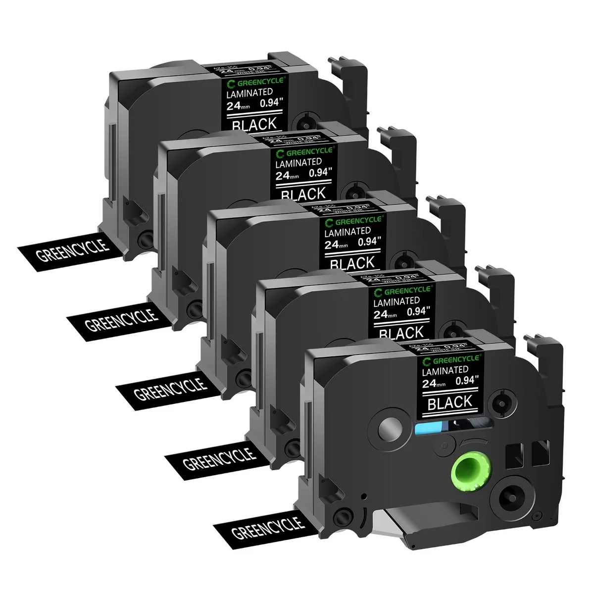 GREENCYCLE GREENCYCLE TZe-355 24mm White on Black Laminated Tape 5 Pack — product photo
