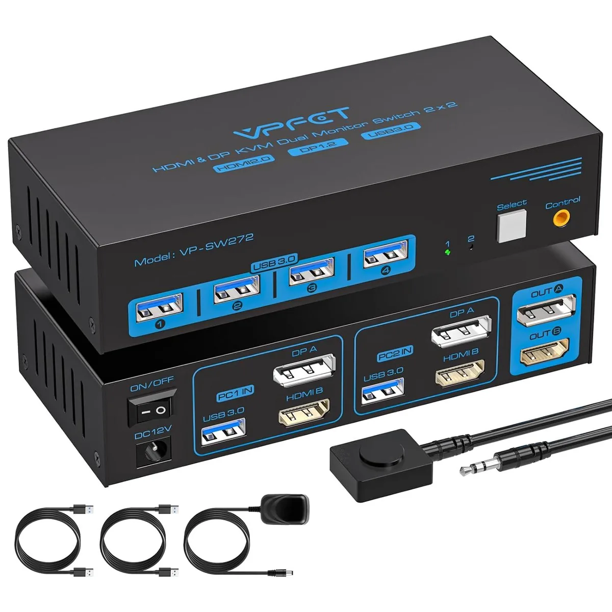 GCROWN GCROWN 2×2 DP+HDMI KVM Switch 4K@60Hz 4×USB 3.0 — product photo