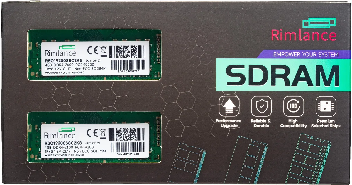 RIMLANCE RIMLANCE RSO19200S8C2K8 8GB (2x4GB) DDR4 2400MHz CL17 1.2V SODIMM — product photo