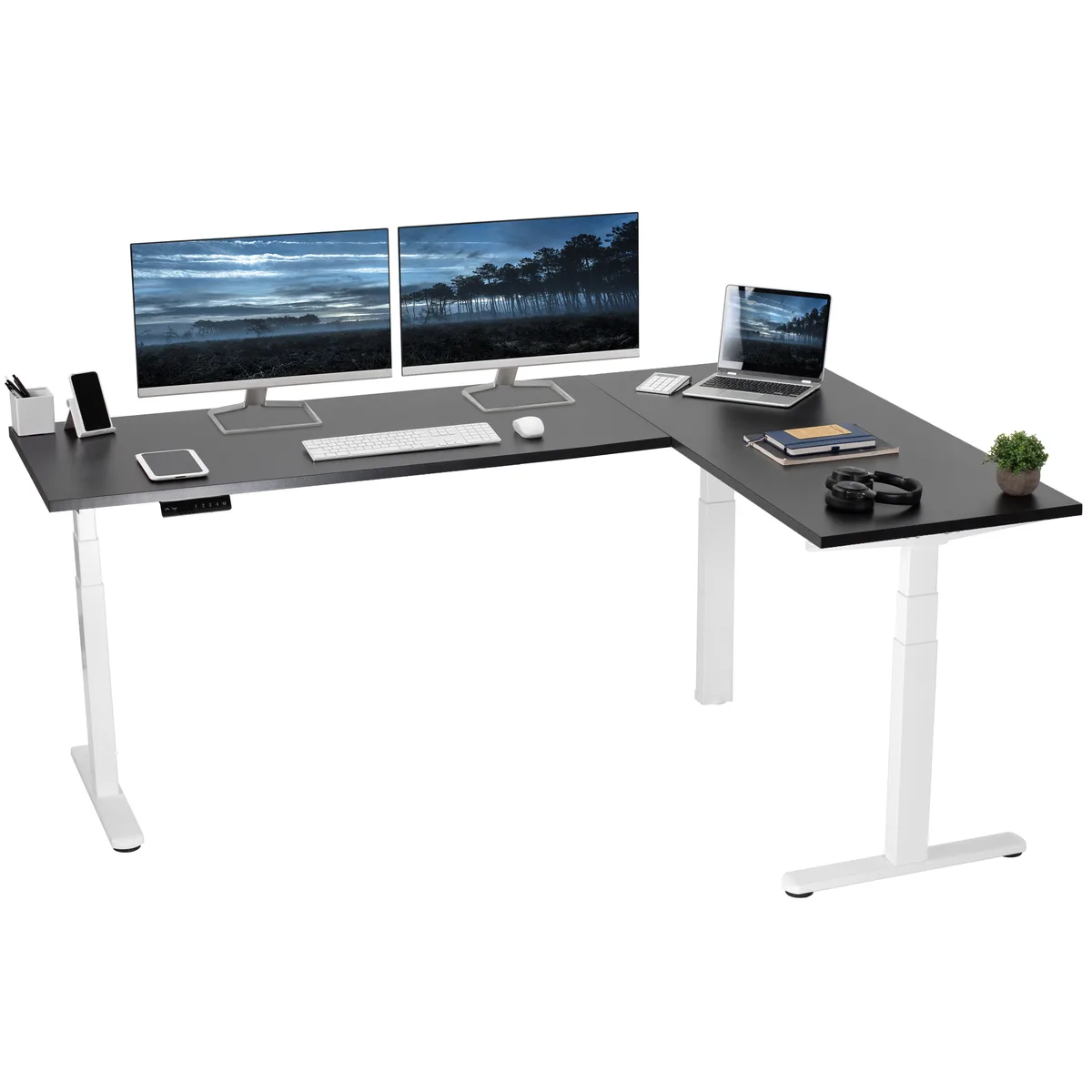 VIVO VIVO Electric Corner Desk 78" x 55" Black/White — product photo