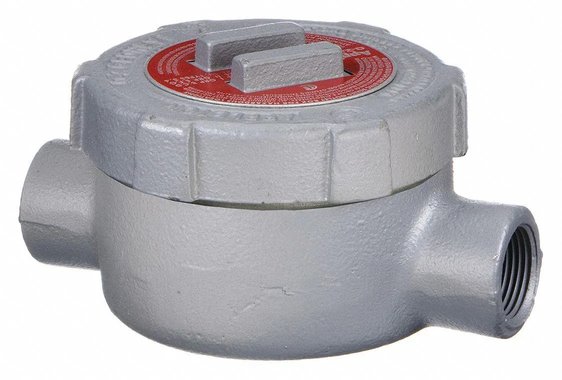 Gray iron conduit outlet body, straight threaded hubs, epoxy coated