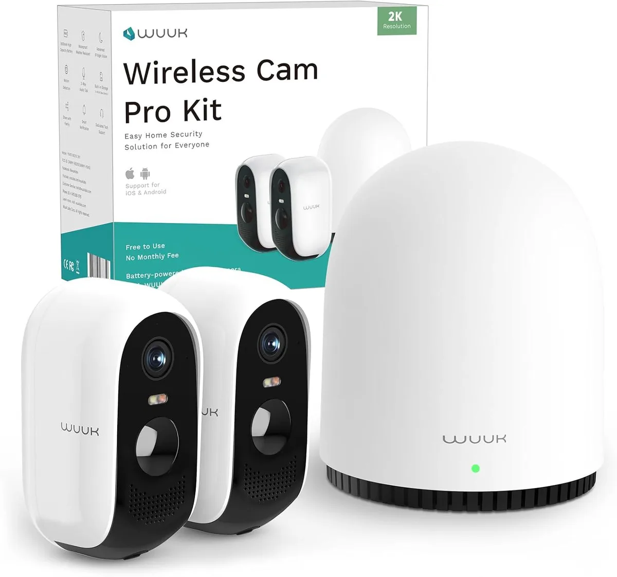 WUQ WUQ Homebase + 2 Cameras 2K Wireless 32GB 240 Days Battery 2.4/5 GHz WiFi — product photo