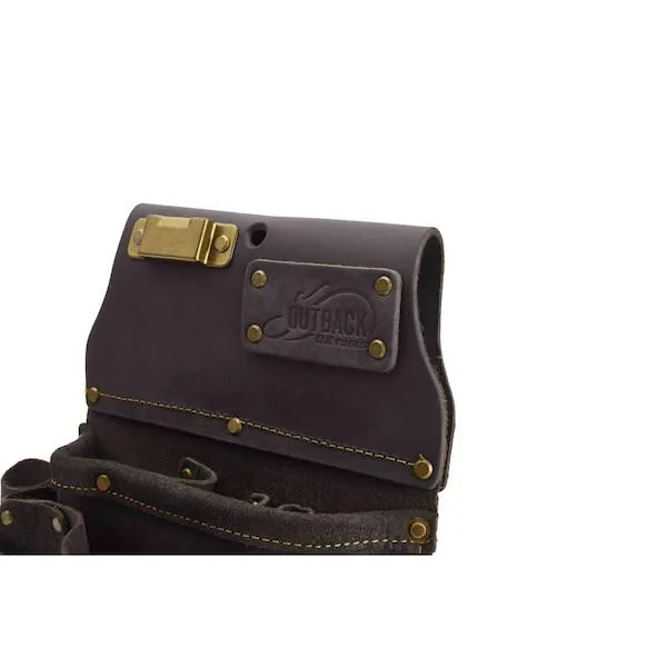 OX Tools leather tool pouch, oil-tanned finish, twelve pockets, steel hammer loop, belt tunnel