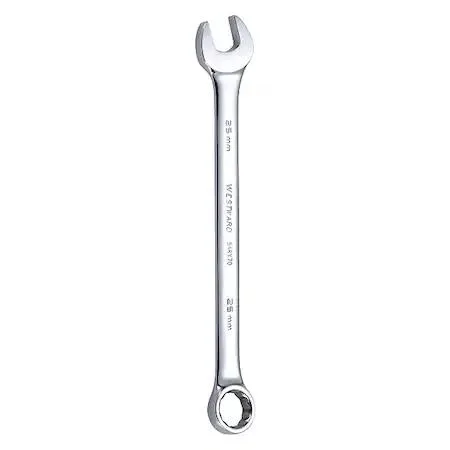Westward 25 mm combination wrench, full polish chrome finish, offset box end