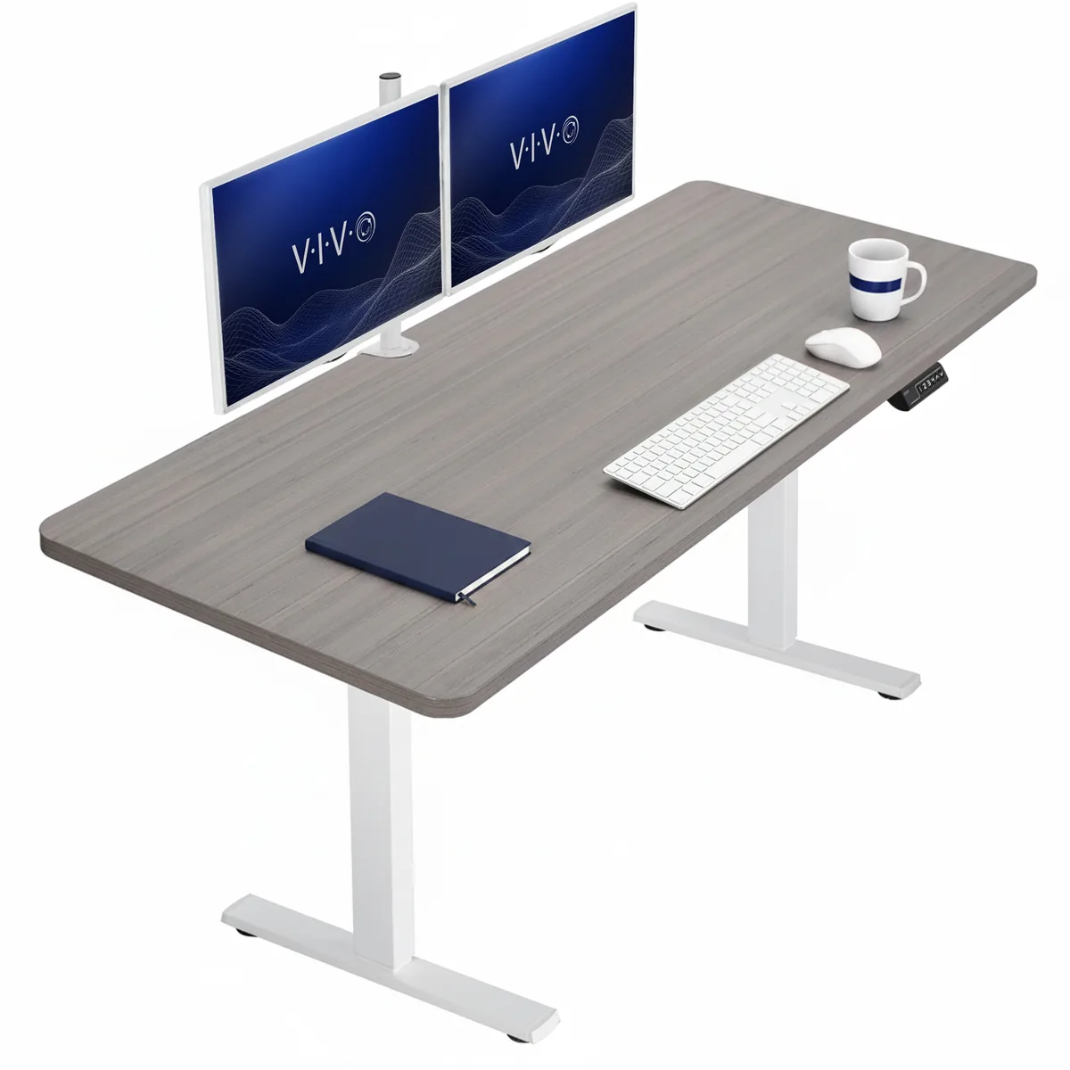 VIVO VIVO Electric Stand Up Desk 60 x 24 Dark Gray Top White Frame — product photo