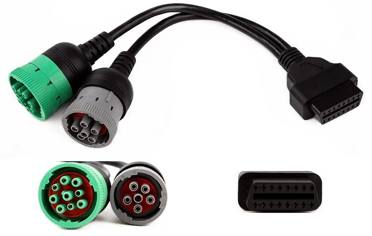 TAURKENAM TAURKENAM OBD to Type 2 Green 9p J1939 6p J1708 Split Y Cable car electronics accessory — product photo
