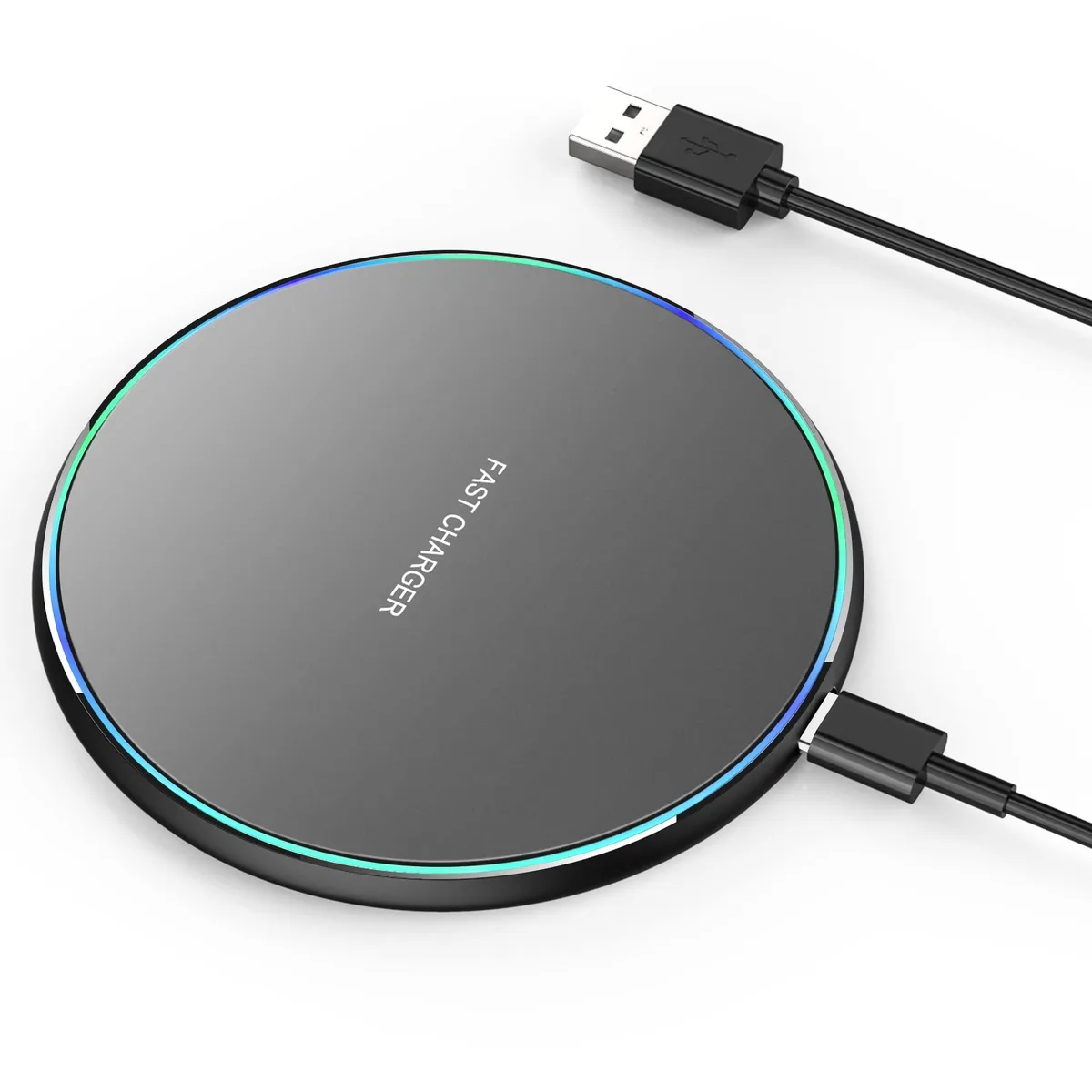 Ultra-thin 6.5mm wireless charging pad with USB-C cable and LED indicator