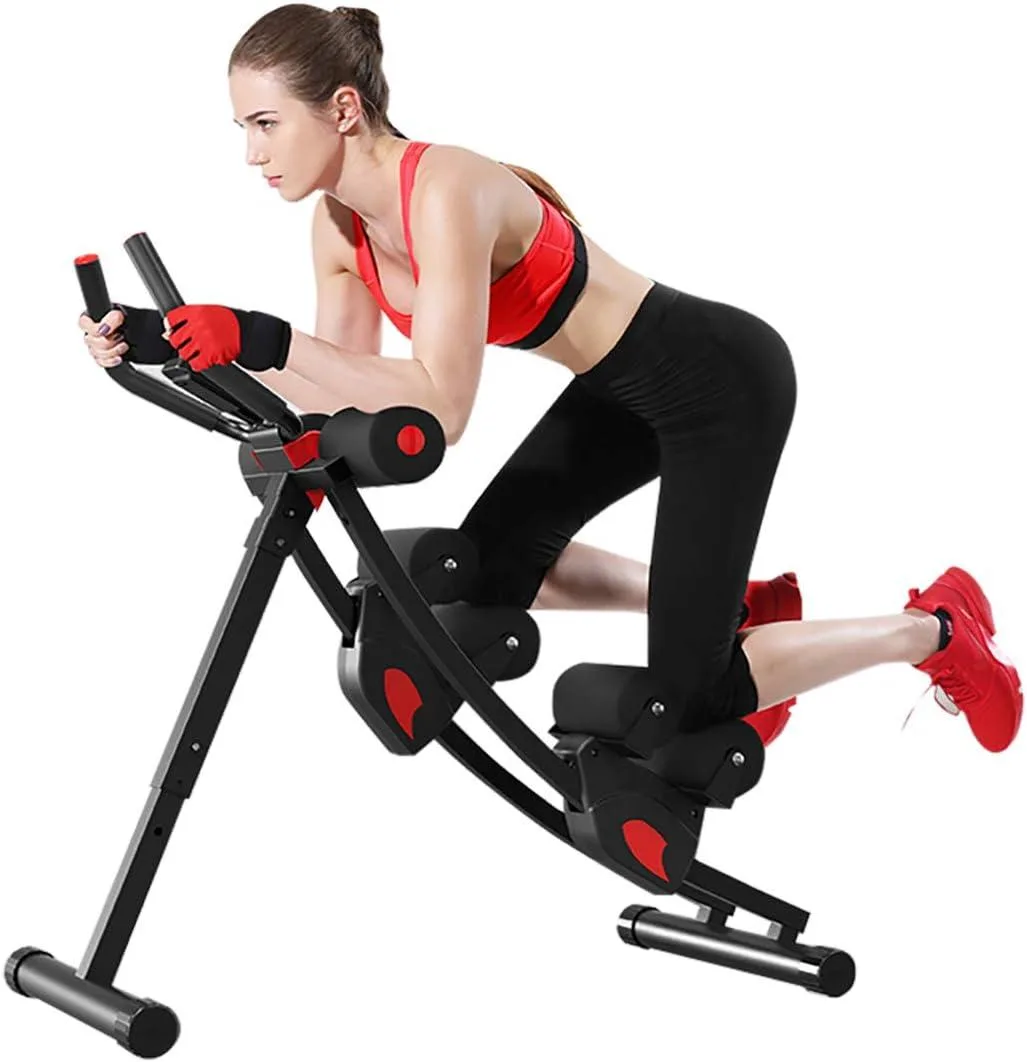 Silver steel frame ab trainer with curved track, knee pad, foam grips and LCD display