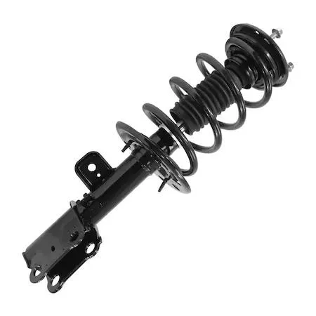 Unity 13092 front right complete strut assembly, silver metal coil spring and strut housing with black top mount