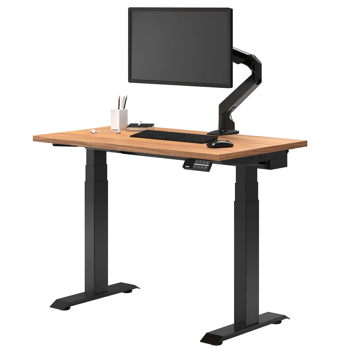 Desky Desky Dual Mini Sit Stand Desk Prime Oak 32 x 20 in Matte Black — product photo