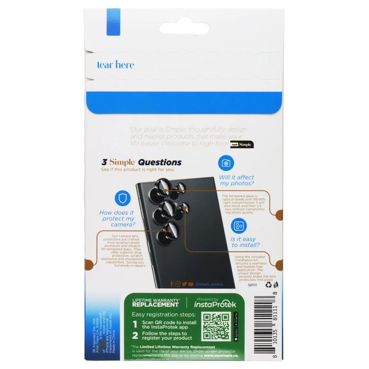 Real Simple Real Simple Tempered Glass Camera Cover for Samsung Galaxy S24 Ultra — product photo