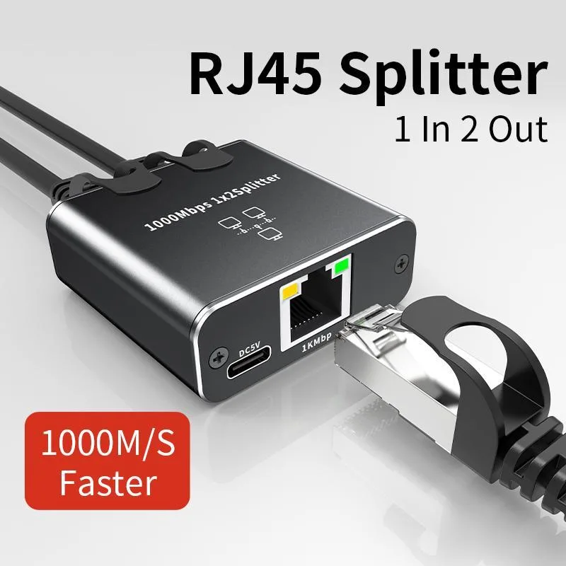 WRIARICH WRIARICH OZHW3 Gigabit RJ45 Ethernet Splitter 1 to 2 with USB Power Cable — product photo