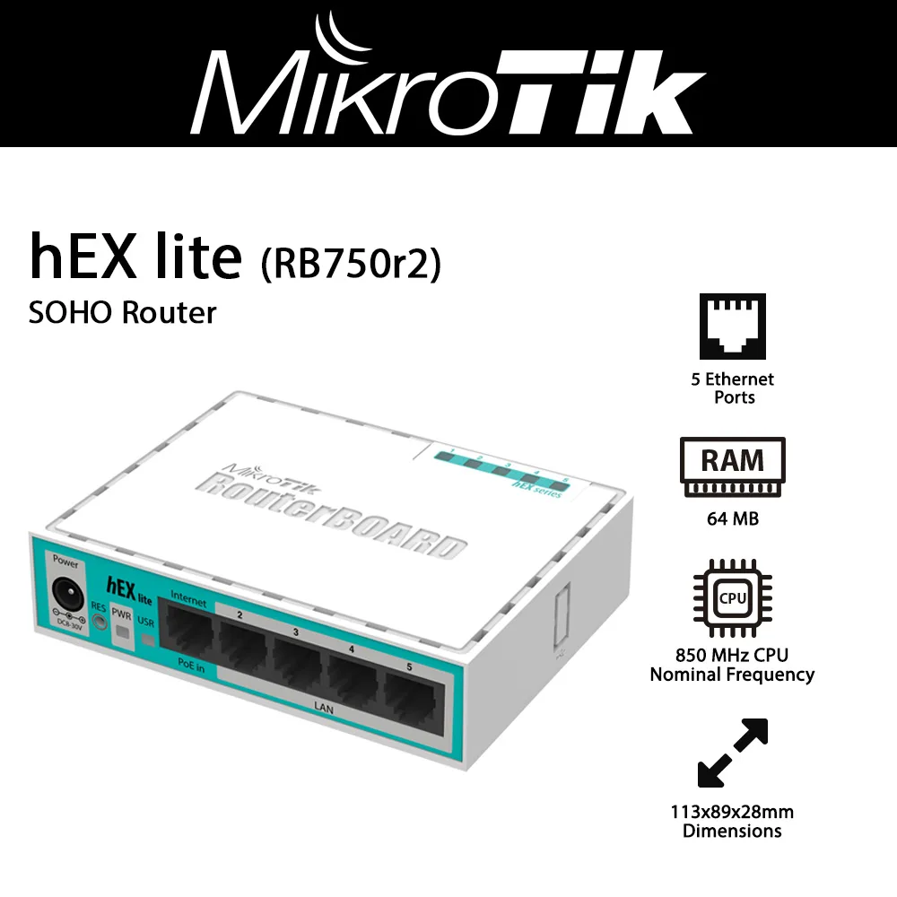 Mikrotik Mikrotik hEX lite RB750r2 5 port 10/100 PoE RouterOS L4 access point — product photo