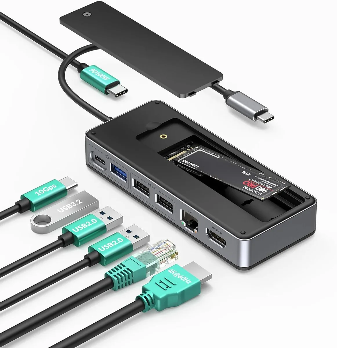 BFKK BFKK M.2 NVMe SSD Docking Station 10Gbps PD100W HDMI 4K 60Hz RJ45 Black — product photo