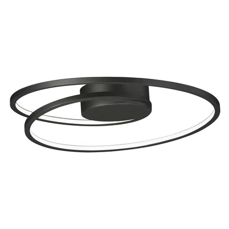 Black flush-mount light kit with spiral aluminum channel and acrylic diffuser, 18 inches wide