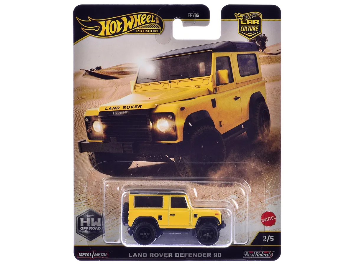 Hot Wheels Hot Wheels Land Rover Defender 90 Yellow Black Top HW Off Road 2.375 in — product photo