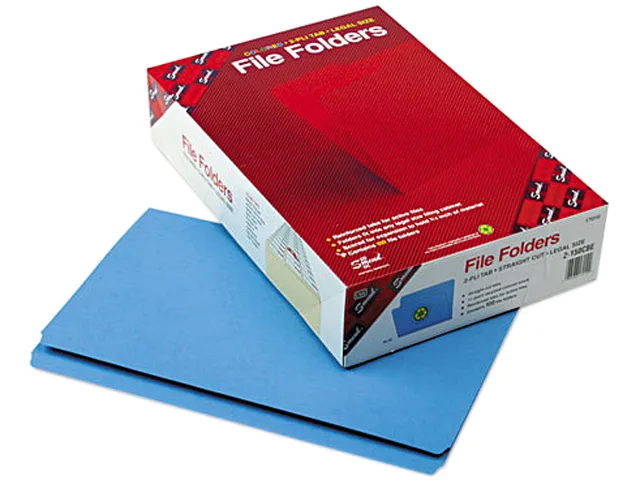 Smead Smead 17010 file folder, straight cut, reinforced top tab, legal, blue, 100 per box — product photo