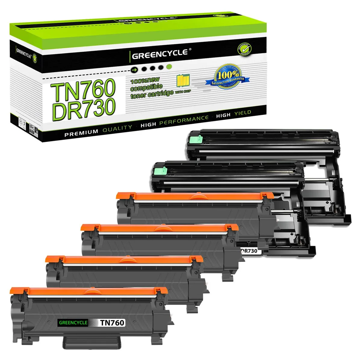 GREENCYCLE GREENCYCLE TN760 TN730 DR730 Toner Cartridge and Drum Unit 4 Pack 2 Pack — product photo