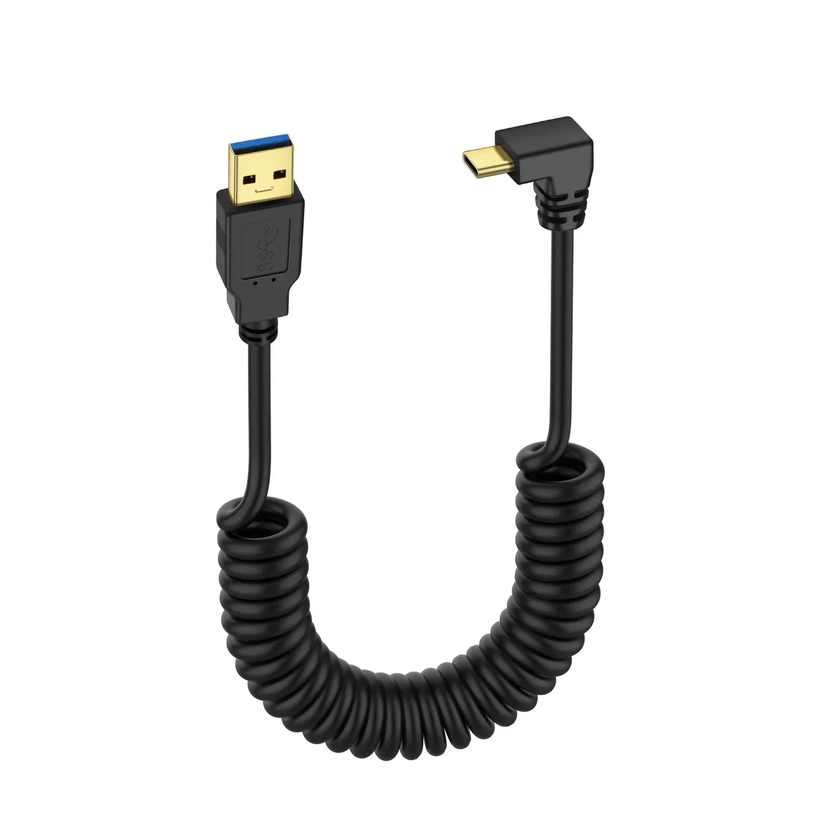BUCIER BUCIER USB-C Coiled Cable 5Gbps 90° Right Angle 1.6-3.3ft Black — product photo