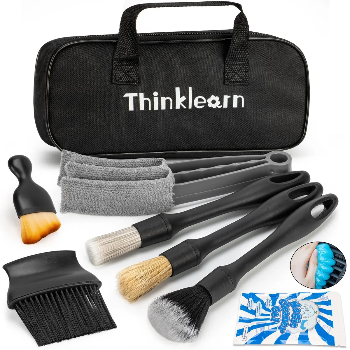 Scosche TL1105 interior care kit with seven brushes and 200g cleaning gel in storage bag