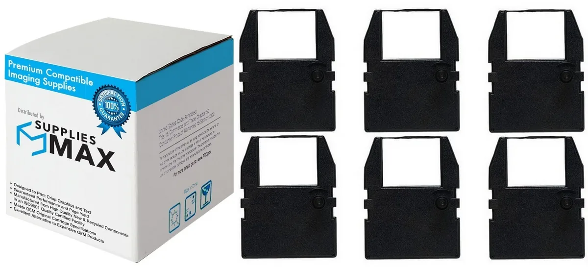 SuppliesMax SuppliesMax Pyramid PTI4000R Black Printer Ribbon 6 Pack — product photo