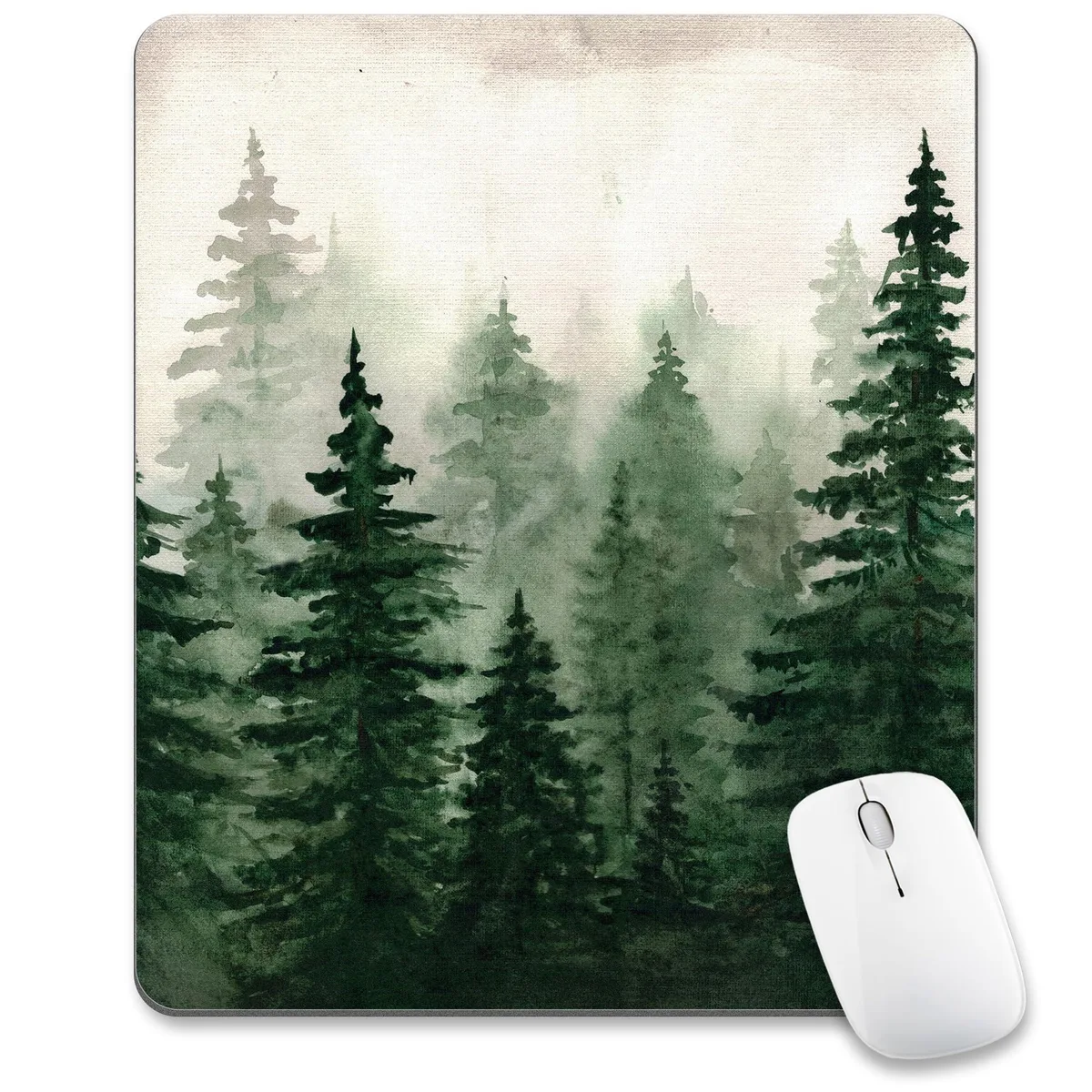 Rectangular forest-green fabric mouse pad with rubber base, 9.5 by 7.9 inches