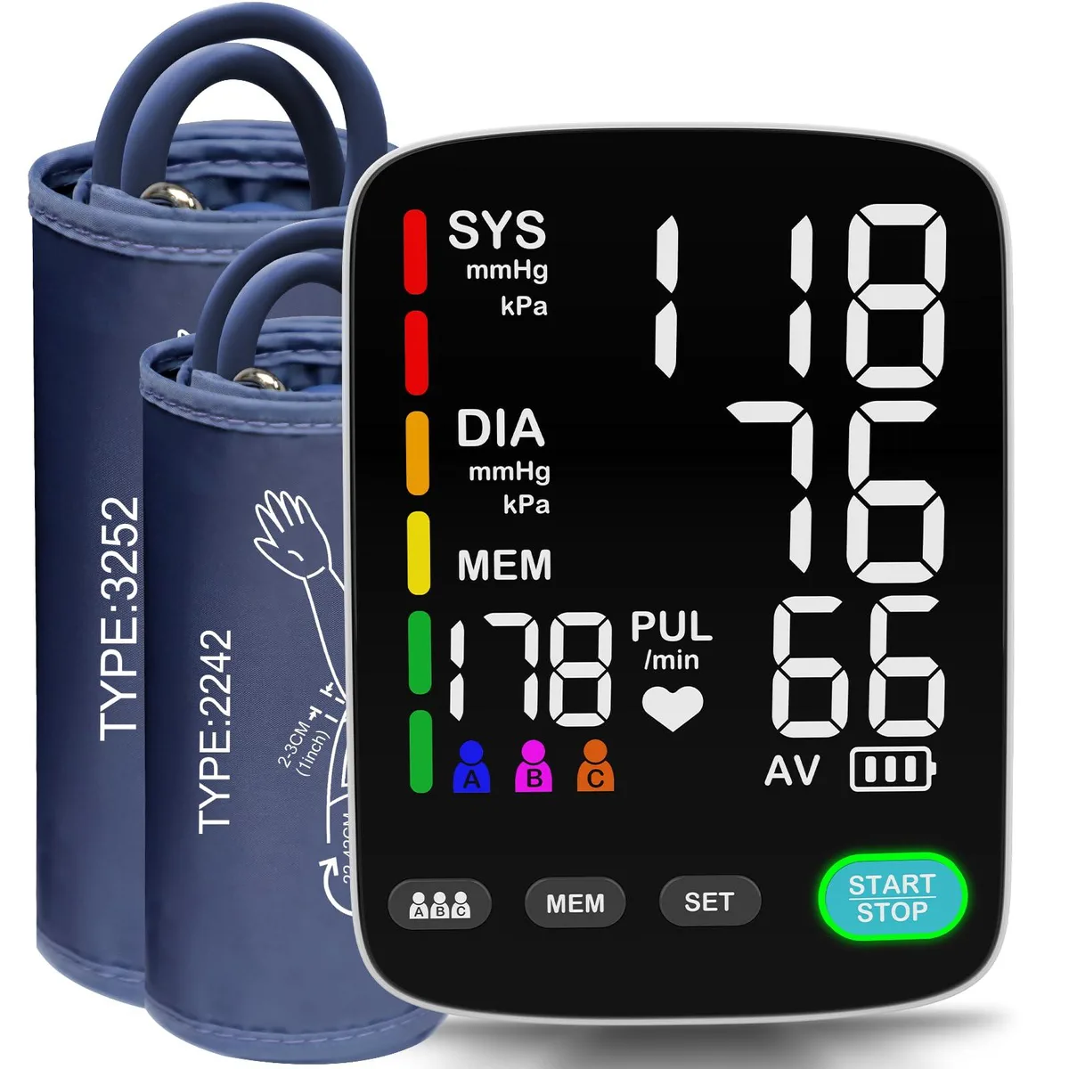  DobyVoe A08 blood pressure monitor 5.4 inch LED 22-42cm 32-52cm 199 readings — product photo