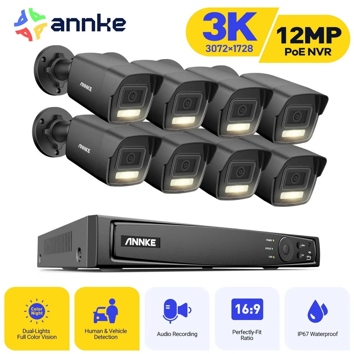 Annke Annke H.265+ 8CH PoE Surveillance Security System 12MP NVR 8x 3K Bullet Colour Night Vision 0TB — product photo