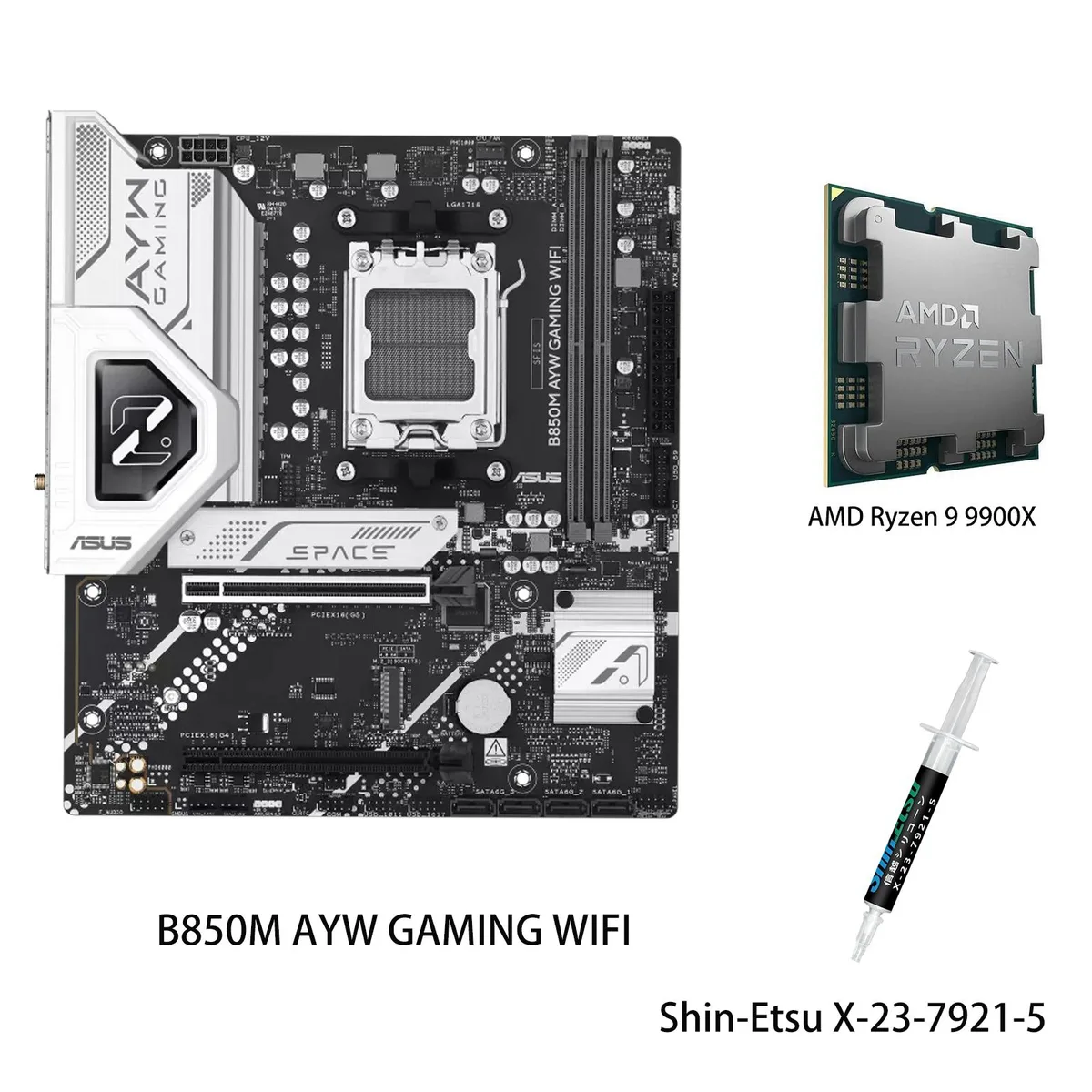 ASUS ASUS B850M AYW GAMING WIFI AMD motherboard &amp; Ryzen 9 9900X CPU combo 2.5Gb Ethernet — product photo