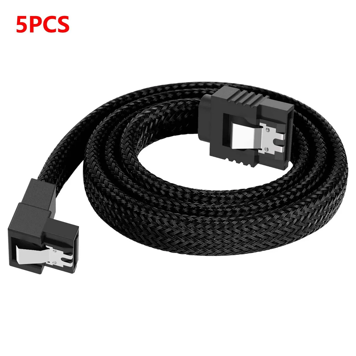 AKEfit AKEfit SATA 3.0 Cable 5 Pack Right Angle 90 Degree 18 Inch Nylon Braided Locking Latch — product photo