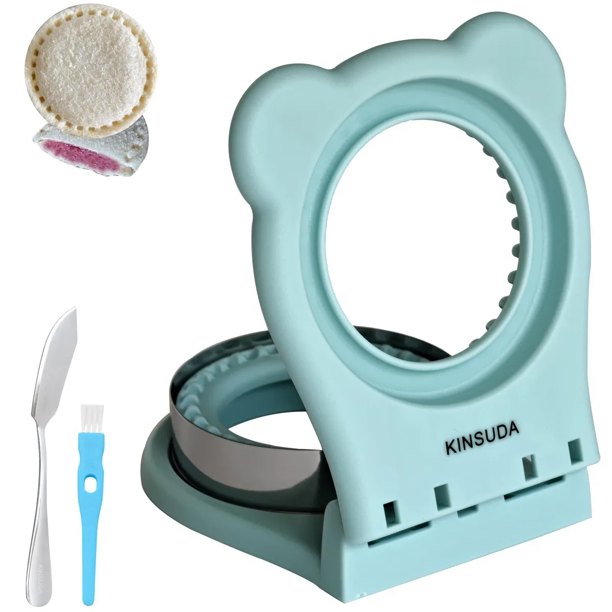 Light blue sandwich cutter and sealer with 3.7 inch cutting diameter
