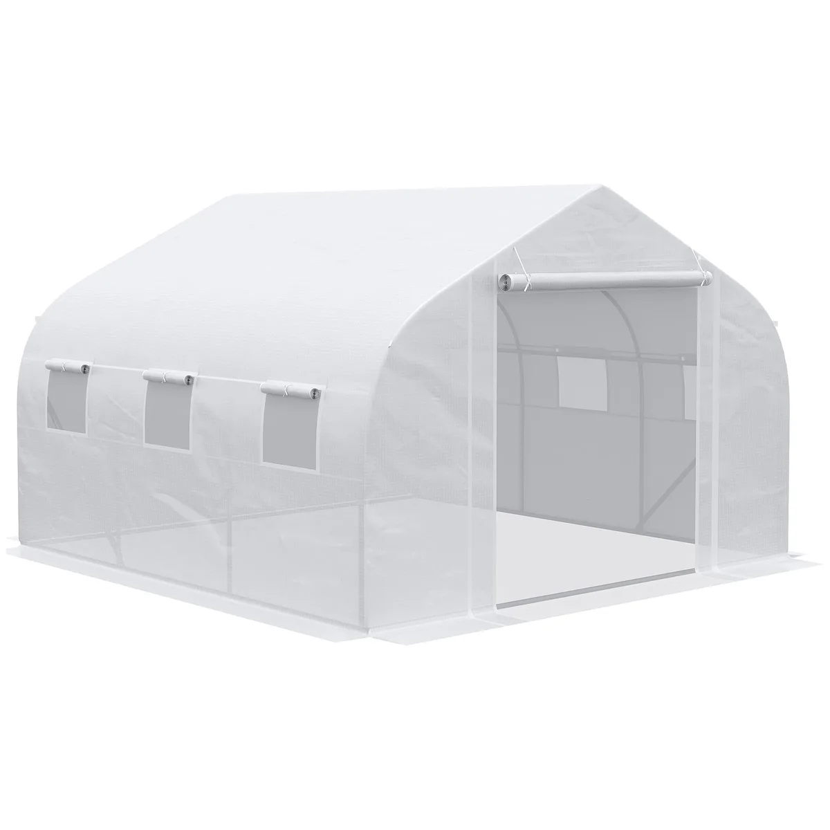 tuphen tuphen 12' x 10' x 7' Walk-in Greenhouse Trellis, White Steel Frame, 140 GSM PE Cover, 85% Light Transmission — product photo