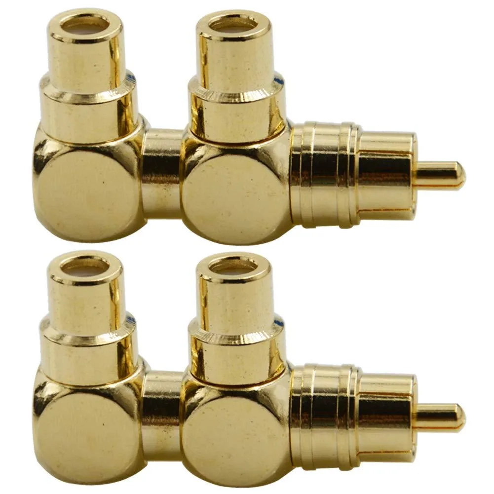  BNKENX 2-Pack RCA Male to 2 Female Right Angle Gold Audio Adapter — product photo
