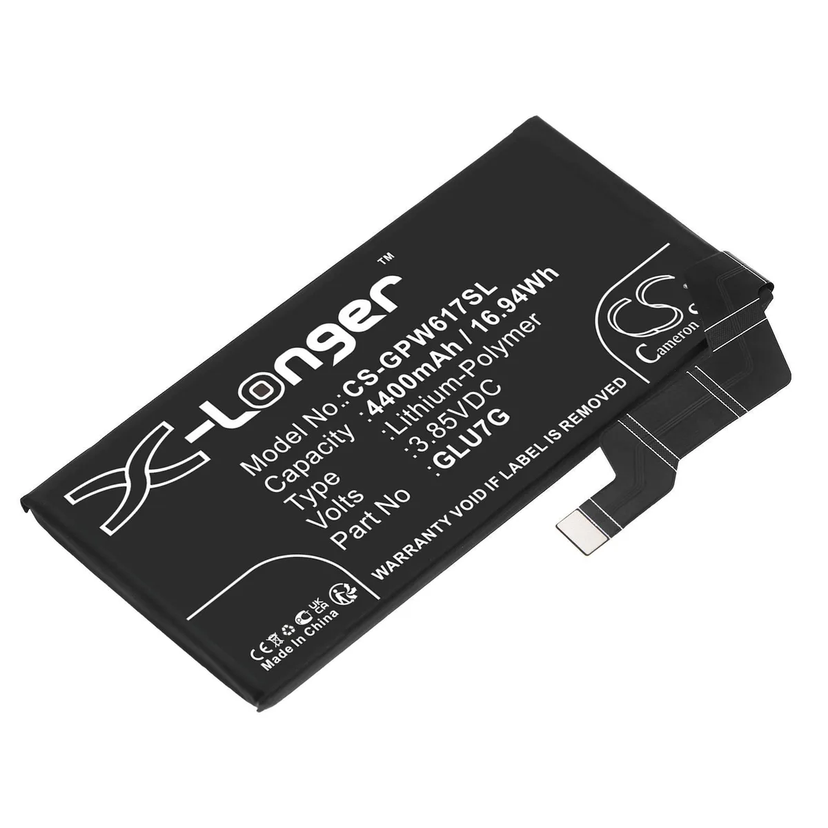 Rectangular lithium-ion phone battery, dark grey finish